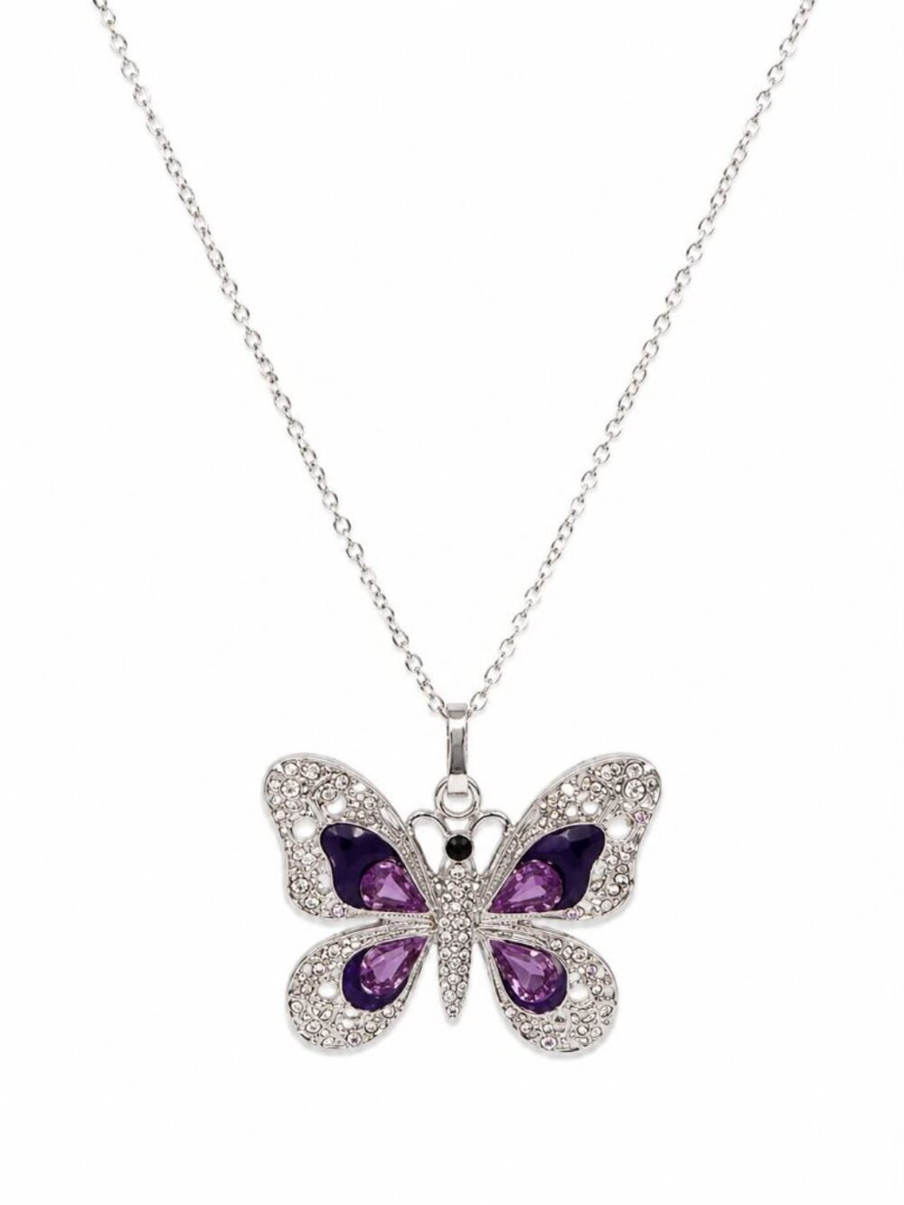Purple Butterfly Rhinestone Pendant Necklace